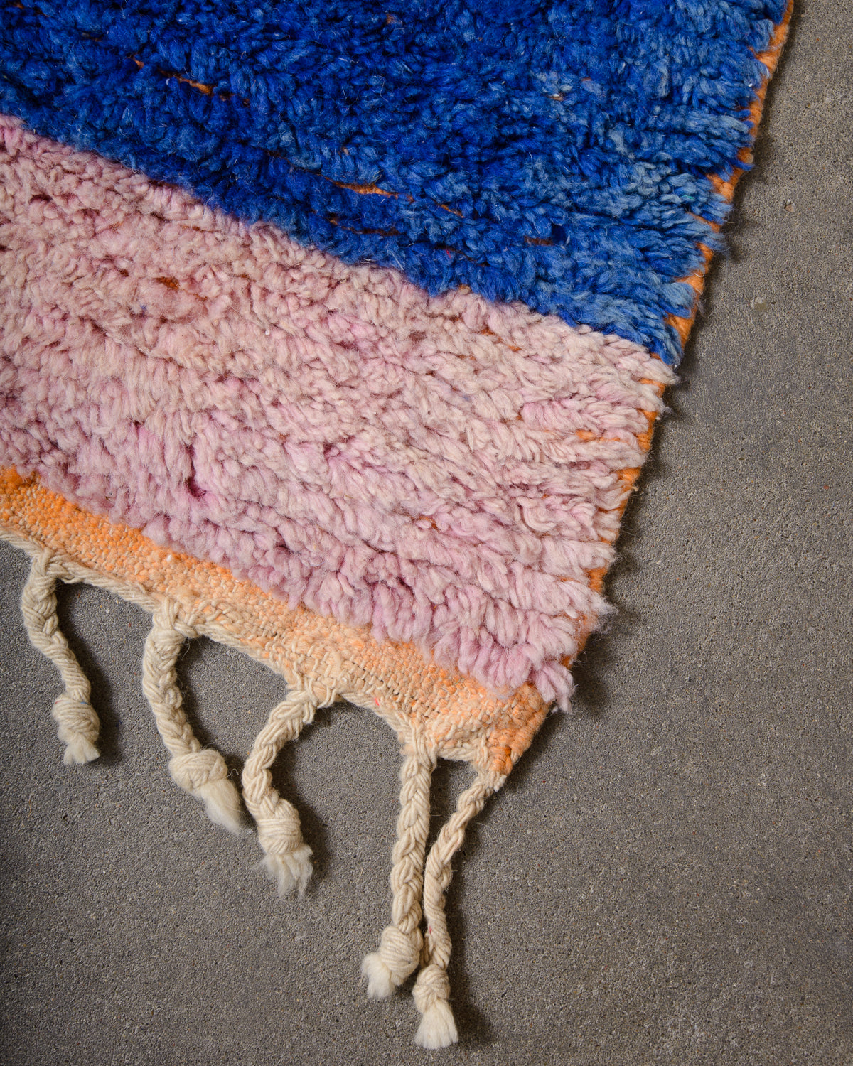 Modern, designer, handcrafted Berber rug from Morocco. Beniourain carpet with beautiful colours and patterns and fluffy wool texture.